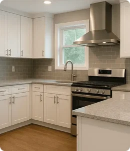 Modern kitchen remodel with custom cabinetry and quartz countertops in California